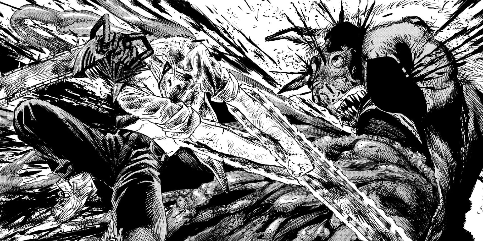 Chainsaw Man affrontant le Démon Chauve-souris dans un ballet de sang